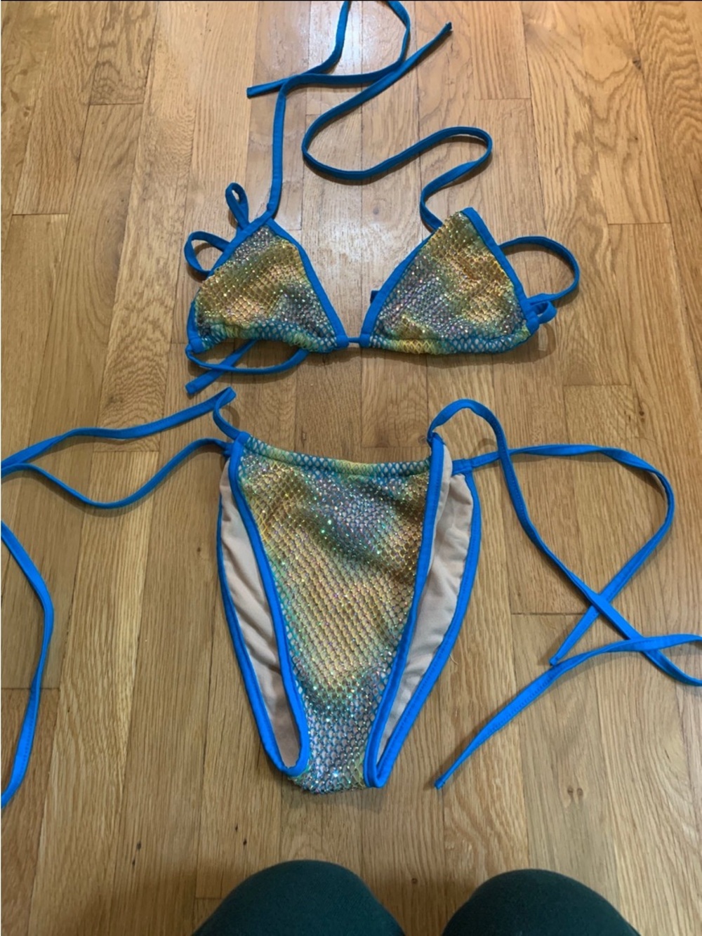PrettyLittleThing Blue Trim Iridescent Sequin Bikini